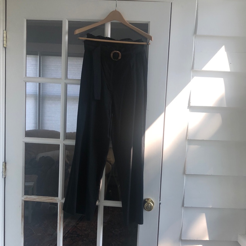 Black linen ankle length, wide leg pant